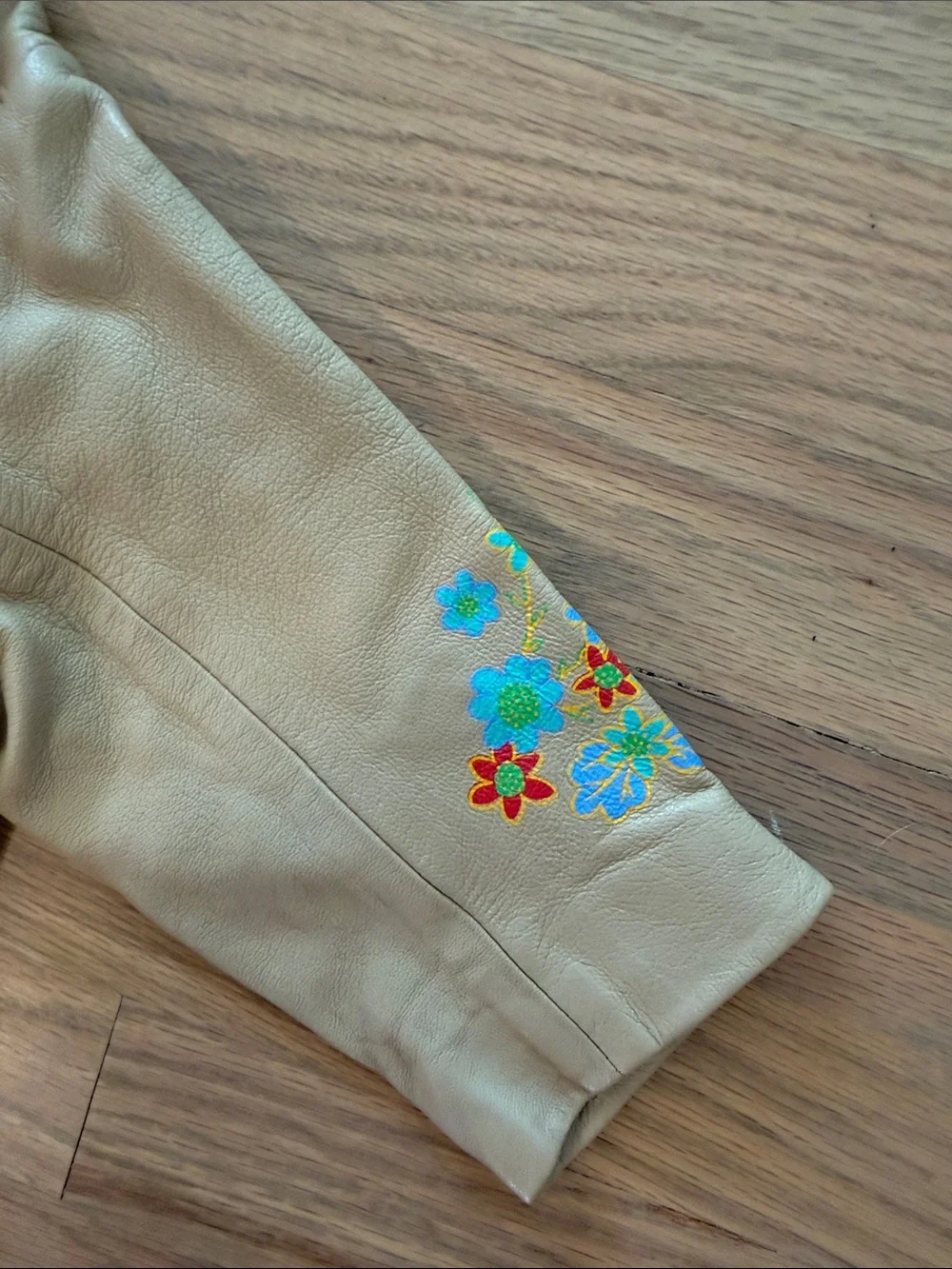 Vintage GAP Leather Tan Toddler Jacket with Colorful Floral Print